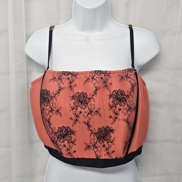Lela Rose Salmon Black Lace Cropped Tank Top Corset Back Boho Goth Gypsy 18/20 - Picture 11 of 11